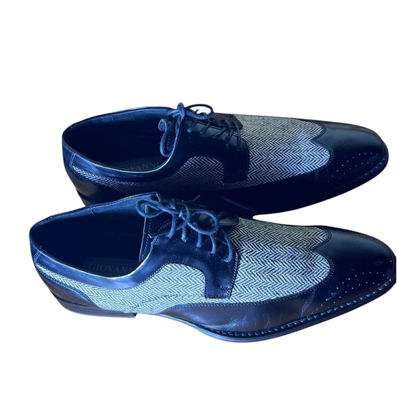 Giovanni 6484 Leather Wingtip Oxford Dress Shoes Black Tweed Men's Size 13 - Picture 3 of 14